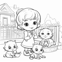 cute baby and cats in playground