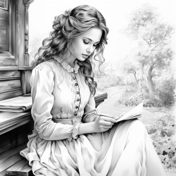 an adult girl sitting on a bench writting on her diary