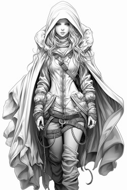 tiefling with hooves anime style with a long dress and a longer robe with a hood long wavy hair