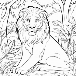 a lion in the forest