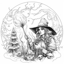 black witches lighting herbs and smoking full body with creepy background