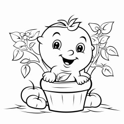 a tomato plant that is full of ripe tomatoes with a little piglet beside it