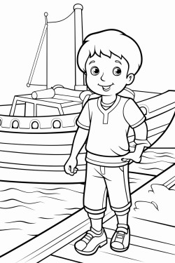 upset boy entering a big boat