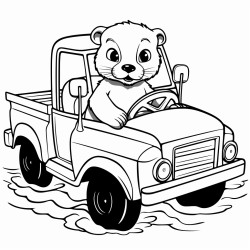 sea otter driving a pickup truck