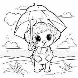 divinely the fluffy lamb is at the beach