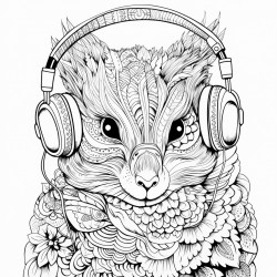 zentangle animal with headphones