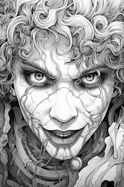 disform horror clown with spiral eye