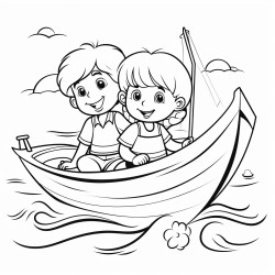 2 children on a boat