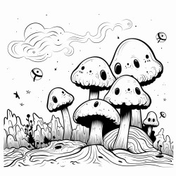 moon bats mushroom spooky coloring page