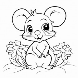 mouse in grass with a flower