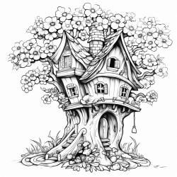 house in a tree with flowers