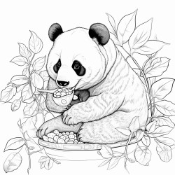 a panda eating leaves