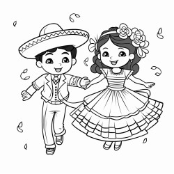 pareja de esqueletos con ropa tradicional tipica mexicana bailando felices