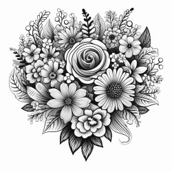 heart shaped pattern all flowers doodle