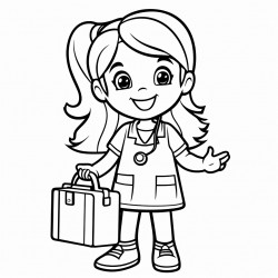 a cute nurse carrying first aid kit bold and easy white background