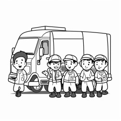 workers of different shapes and sizes  with polo shirts on loading a van