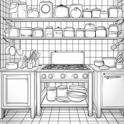 kitchen with tiles wall with utensils