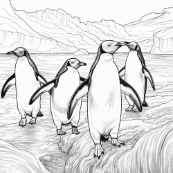 three penguins dancing on drift ice