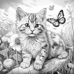 a playful cat chasing a butterfly