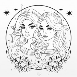 zodiac gemini witchy coloring page