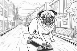 pug skateboarding through tokyo