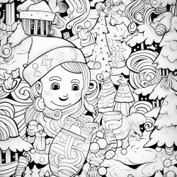 cozy cute christmas coloring book page no color bold and black lines