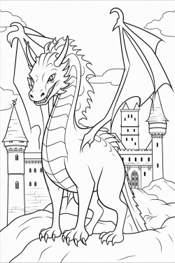 introduction page with a beautiful medieval castle and a friendly dragon welcoming the children