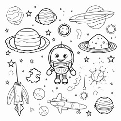 space themed coloring book with ufos aliens planets solar systems rockets astronauts