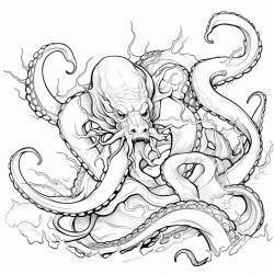 a dragon fighting an octopus