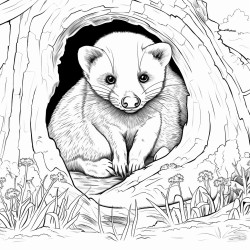 a badger poking its head out of its burrow