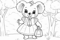 a koala in a dress with airpods