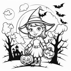 can you please create a colouring in with a witch and bats at the airport