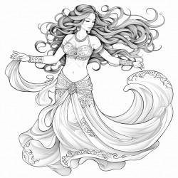 belly dancer with long flowing hair and dress