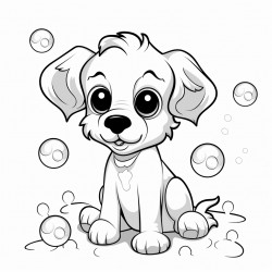 puppy blowing bubbles minimal design exclude background