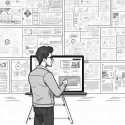 a black digital marketer working with there advertisements on the wall behind them