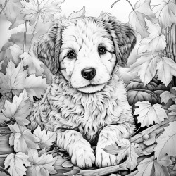 dog playing in leaves
