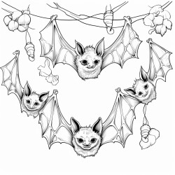 a family of bats hanging upside down smiling and waving