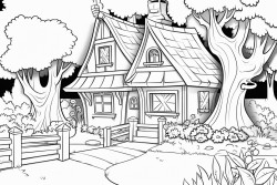 Magical forest at night with glowing firefliesCreate a charming farmhouse exterior with a picket fence, lush garden, and cozy porch swing, inviting colorists to add warmth and detail.