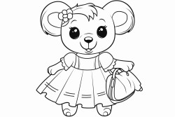 a koala in a dress with airpods