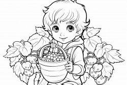 fantasy and cute male fairy that collect berries from a garden