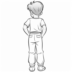 back view of boy standing with hands on hips