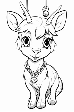 a little playful goat with a bell hanging around her neck