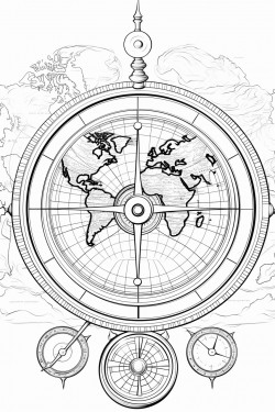 world map with a compass