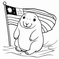 a cartoon manatee surrounded by flags from south american countries