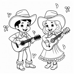 cowboy and cowgirl singing with cows