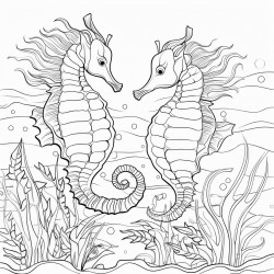delicate seahorses holding onto seaweed with their tails intricate body patterns gentle currents