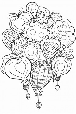 a whimsical arrangement of balloons in different shapes and sizes