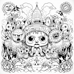 psychedelic lions den with flowers and aliens