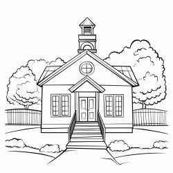 a two story country school house a flag pole to the left and bell tower stairs to 2nd floor