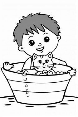 cat having a bath in a humans bath